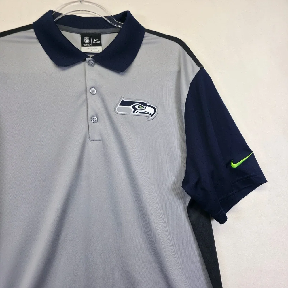 Seattle Seahawks Polo Shirt Men L Gray Black Nike On-field Football NFL Fan Gear